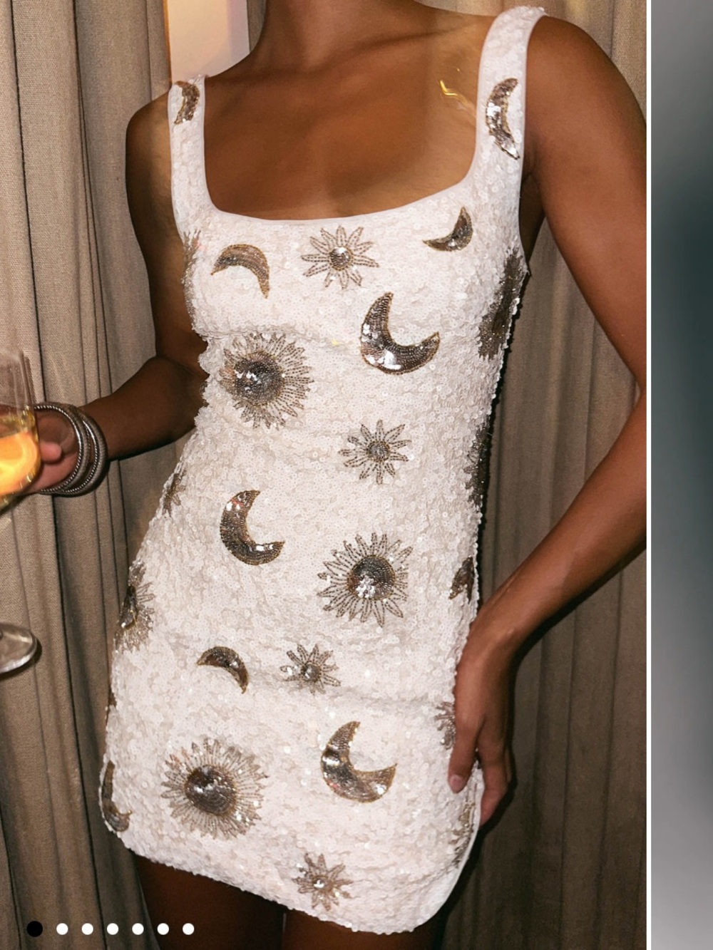 Show Me Your Mumu Let's Go Mini Dress in White Celestial Sequins